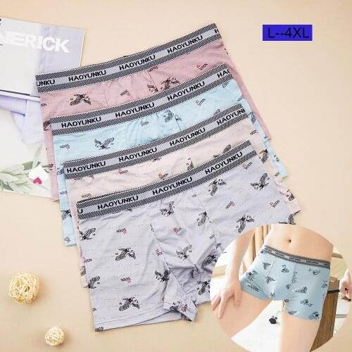 4Pcs/set L-4XL Mens Boxer Briefs Cotton Underwear Youth Mid-waist Shortsboxers Antibacterial Breathable Seamless Panties