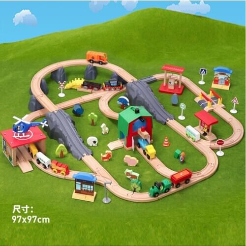 Car train farm transport track set compatible with wooden train track and electric car childrens puzzle track car toy track set