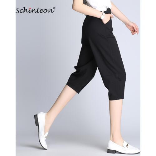 Schinteon Summer Casual Harem Pants Thin Loose Calf-Length Plus Size S-9XL Black Jogger Pants Elastic Waist women Fashion