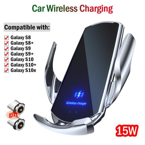 15W Fast Car Wireless Charger+Magnetic Charging for Samsung Galaxy S8 S9 S10 Plus S10e Automatic Infrared Sensor Phone Holder