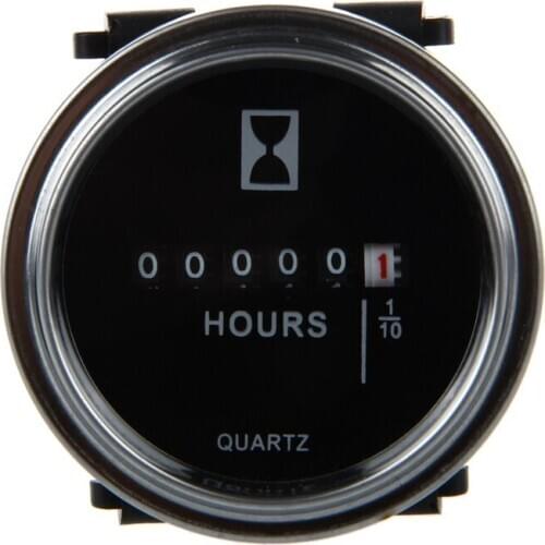 Hour Meter 6 to 80 Volts DC - Round Silvery Trim Ring