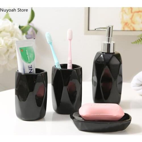Black Geometric Ceramic Bathroom Decoration Accessories Irregular Soap Dispenser Toothbrush Holder Nordic Bathroom Supplies