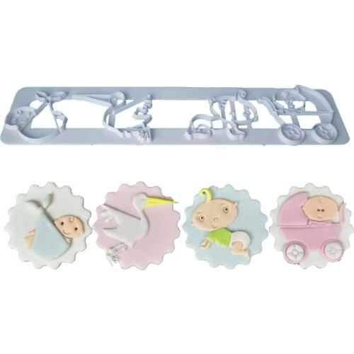 Baby Themed Stroller Cookie Cutter Plastic Biscuit Knife Baking Fruit Cake Kitchen Tools Mold Embossing Printing