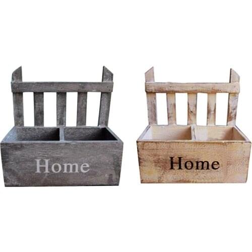 2X Wall Hanging Wooden Flower Basket Cute Vase Pots Planter Simulation Photography Props-Grey & White