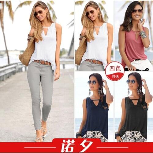 T Shirts Women 2021 Summer AliExpress Hot Selling Popular Loose V-neck Pleated Sleeveless Vest Tshirt Tops Women LX1528