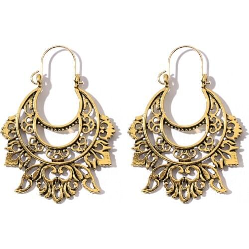 HuaTang Vintage Carving Hollow Dangle Earrings for Women Gold Silver Color Wing Earrings Female Party Ear Hanging Jewelry 14378