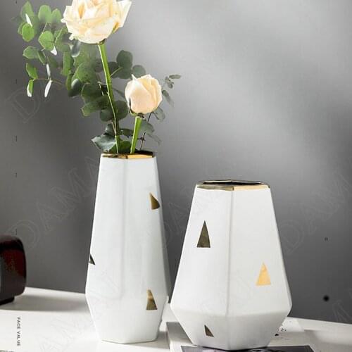 Golden Stroke Ceramic Vases Geometry Decorative Living Room Modern Flower Vase Bedroom Bedside Desktop Dried Flowers Organizer