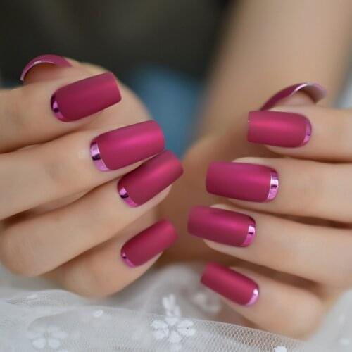Cocktail Purple Color Glossy Edge Charms Sexy Red Square Flase Nails Tips Medium-Long Full Cover Nails Supplies For Professional