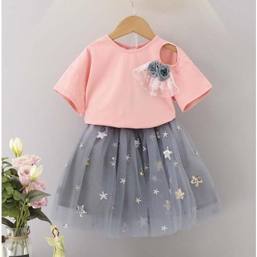 Girls Elegant Princess Cartoon Rabbit Top + Tulle Skirt 2PCS Clothes New Arrival Shirt Set Summer Toddler Children Suit Costume