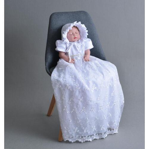 2Pcs Set Princess Gown Baby Girl Christening Dresses Floor-length Long Dress for Baby Baptism Dress Infant Wedding Pageant Gown