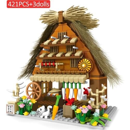 Sembo Block Japan City Architecture Sakura Street View Shirakawago House Building Blocks Bricks Shop Fit MinFigures Mega