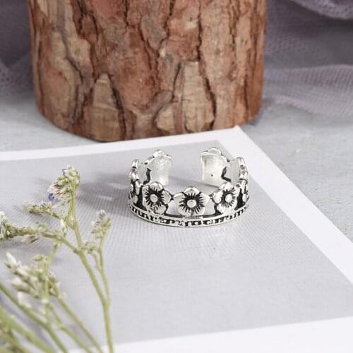 Korean style fashion temperament simple wild retro flower opening ring female net red hot jewelry