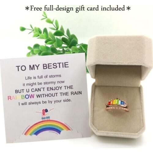 Crown Rainbow Rings for Women Bestie Gift Adjustable Ring Crystal Rosegold Jewelry Female to My Sister Gifts Friend Birthday