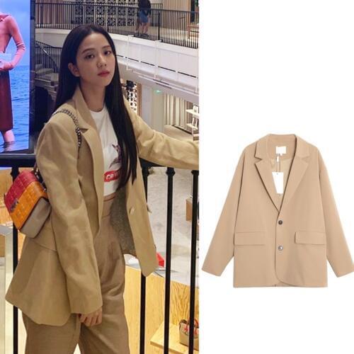 Kpop Korean Celebrity ladies British style Coats Elegant solid color jacket women High street fashion long sleeves jackets