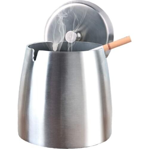 LBER Outdoor Ashtray with Lid for Cigarettes Stainless Steel Windproof Rainproof Ashtray for Outside Home Table Bar KTV