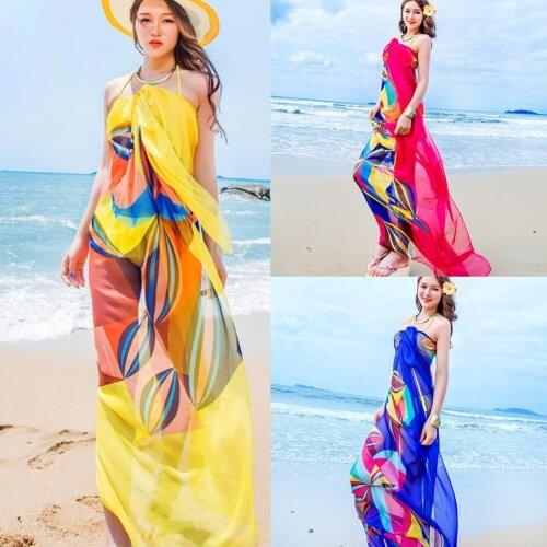 Summer Hot Sale Super Large Pareo Silk Scarf Beach Sarong Dress Chiffon Beach Bikini Cover Up Wrap Scarf Sunscreen Beachwear