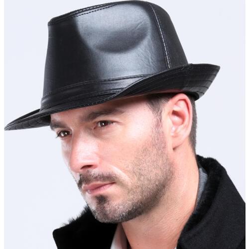 Mens100% Genuine Leather Sheepskin Hat Male Leisure Cowboy Hat Fashion Gentleman British 100% Suede Leather Jazz Cap B-3774