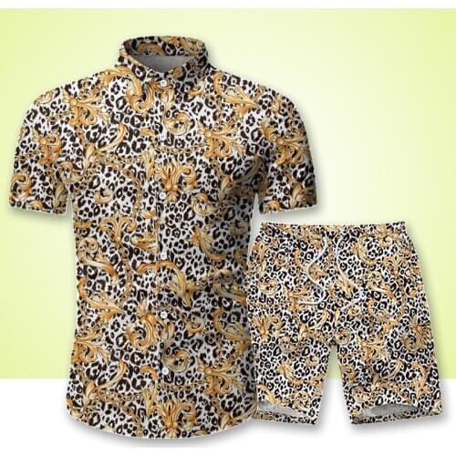 2020 Mens Fashion Hawaiian Shirts Set male Summer Floral Shirts + print shorts Beach casual suit man Short Sleeve Tracksuit Sets