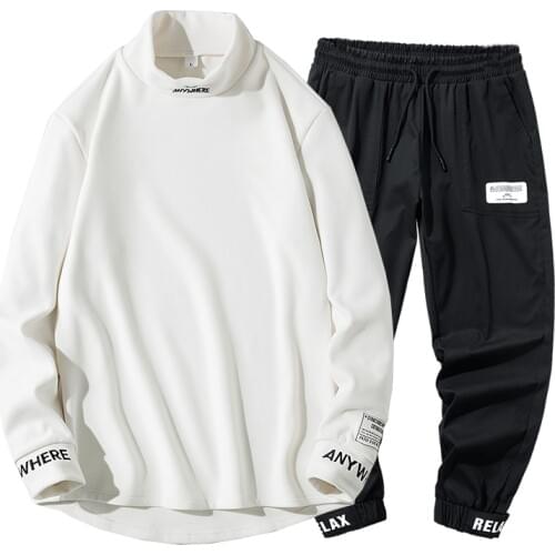 High Quality Mens Casual Printed Pullover + Sweatpants 2PCS Set Men Elastic Waist Jogging Tracksuit Male 2020 New Men Clothing