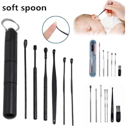 6/7 pieces of earwax removal tool Ear cleaner set Stainless steel ear pick curette Ear pick cleaner Ear cleaning spoon care