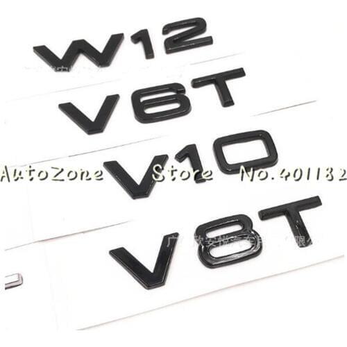 20pcs New Car Styling ABS silver Black Decal 3D V6T V8T V10 W12 Wing Side Rear Boot Trunk Badge Emblem Sticker