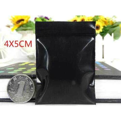 Mini bolsa de plástico con cierre hermético negra de 4x5cm, 100 unids/lote, bolsa de plástico con cierre automático, bolsa de al