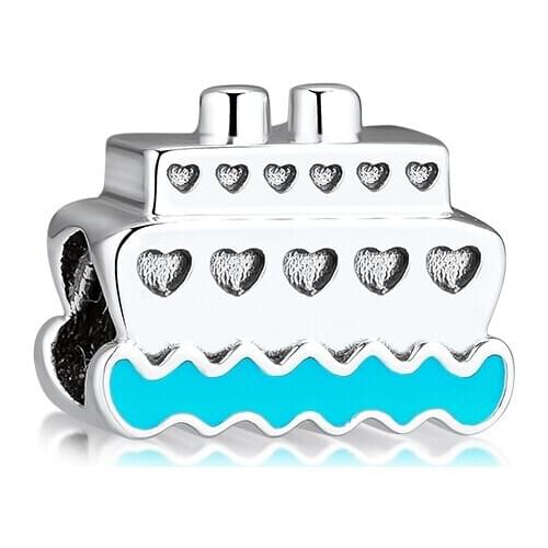 Fits for Pandora Charms Bracelets All aboard Beads with Blue Enamel 100% 925 Sterling-Silver-Jewelry Free Shipping