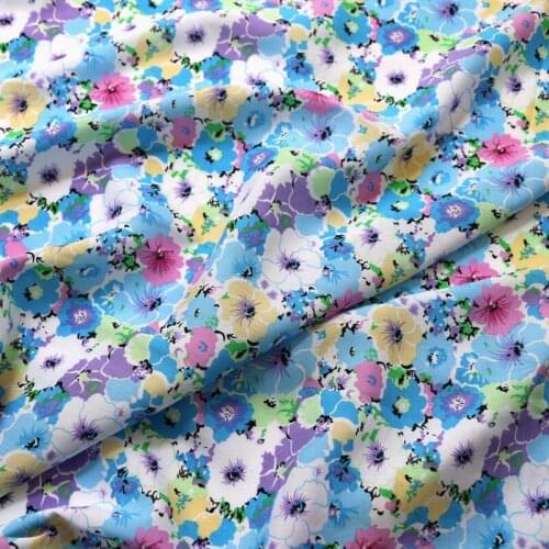 50cm*140cm Blue Floral Viscose Fabric For DIY Sewing Summer Dress Bed Sheet Rayon Patchwork Fabric Soft