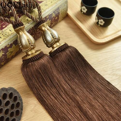 QGVLish 2Pcs Curtain Tassels Tiebacks Fringe Hanging Belts Balls Bind Ropes Brush Straps Clasp Curtain Accessories Tieback Decor