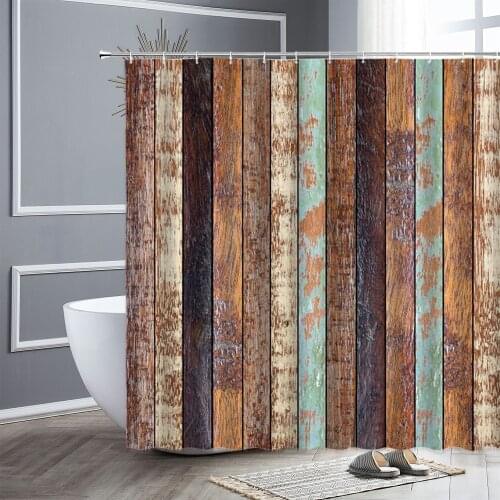 Retro Old Wooden Board Shower Curtains Waterproof Cloth Bathroom Decor Rust Wood Grain Pattern Bathtub Screen Hooks Bath Curtain