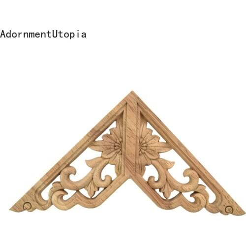 Woodcarving Decorative Appliques Frame Wall Door Crafts Corner Furniture Unique Floral Wood Carved Wooden Statues Sculptures