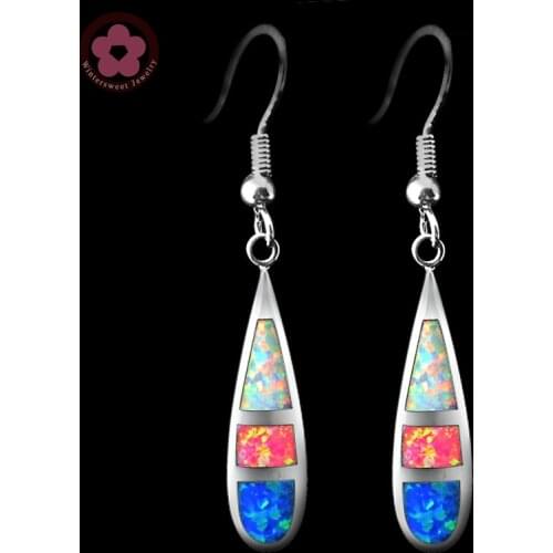 RH0026 Sweet Candy Color Fire Opal Gem Silver Earrings for Women Fashion Drop Earrings Fine Jewelry for Lady Party Jewelry Gift