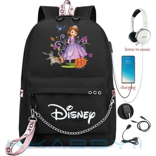 Sofia Princess USB school backpacks for teenage girls Boys usb Charge School bag College Book bag Capacity Trave Daily Mochila
