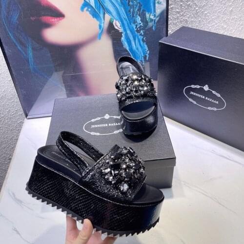 Summer Women Sandals High Heel Platform Shoes Designer Female Slides Genuine Leather Luxury Brand Fashion Outdoor Thick Sole