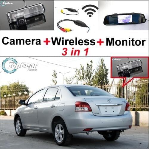3in1 Special Camera + Wireless Receiver + Mirror Monitor DIY Parking System For TOYOTA Belta Vios Yaris Sedan XP90 MK2 2007~2013