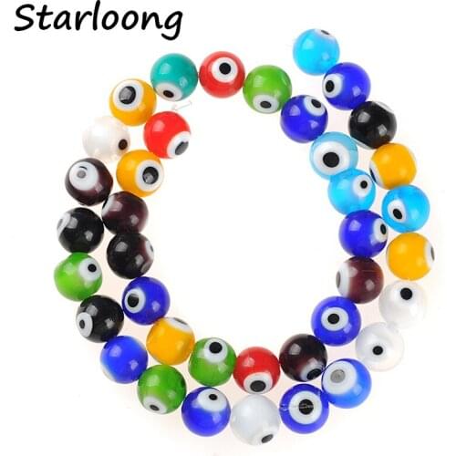 Color Mixed Round Evil Eye Beads 4/6/8/10mm 15" Lampwork Glazed Glass Beads for Bracelet Necklace DIY Jewelry Making Wholesale