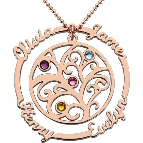 Uonney Dropshipping Personalized Birthstone Family Tree Necklace With Names For Mothers Valentine Gift For Women Gift Jewelry