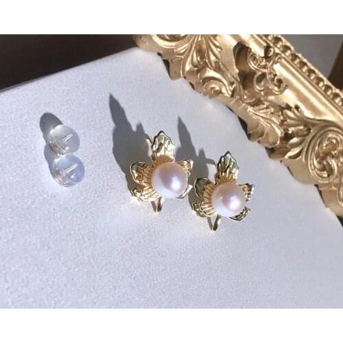 Maple Leaf 925 Sterling Silver Earrings Findings Settings Base Mountings Parts Mounts for Pearls Agate Crystal Jade