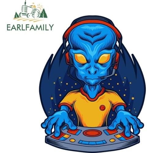 EARLFAMILY 13cm x 10.2cm for Alien Dj Car Sticker Vinyl Window Trunk Waterproof Scratch-proof Decal Custom Printing Decoration