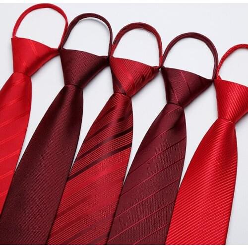 Wine Red Striped Zipper Tie For Men High Quality Brand Designer Fashion Business Dress Suit 7CM Necktie Wedding Work Gift Box