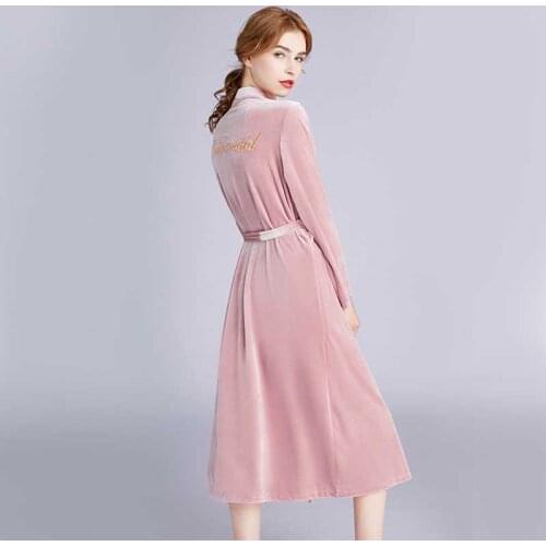 Embroidery Pleuche Bathing Robe for Women Plus Size Velvet Housedress Female Lingerie Bedgown