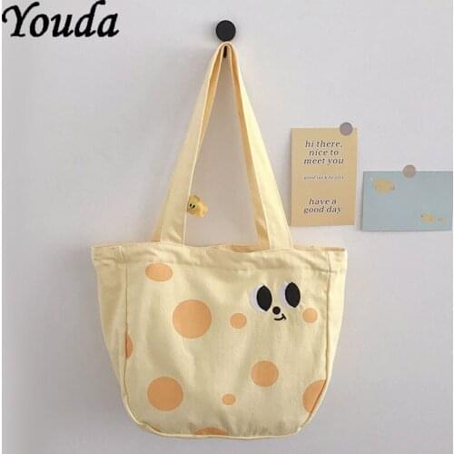 Youda Ladies Fashion Canvas Bag High Capacity Korean Version Multifunctional Zipper Lovely One-shoulder Schoolbag Shopping Bags