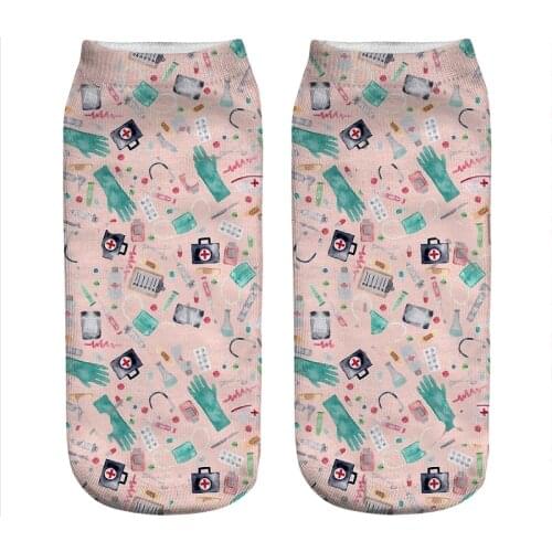Womens socks kawaii Medical pink Doctor Nurse Printed Socks Woman harajuku Happy Funny Novelty cute girl gift Socks for women