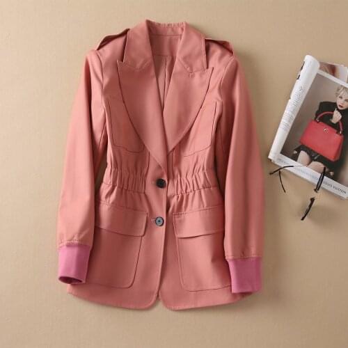 High Quality New Blazers 2021 Autumn Winter Fashion Blazer Women Notched Collar Rib Knitting Patchwork Elastic Waist Blazers