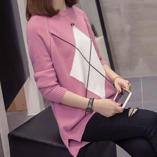 2020 Plus Size Womens Sweater Fall/Winter Loose Top Fashion Knitted Shirt Geometric Patterns Casual Female Pullover Spring y407