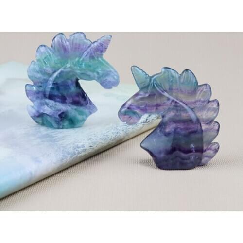 1PC Natural Crystal Fluorite Unicorn Figurine Hand Made Crystal Polished Quartz Healing Stone Home DIY Decoration Christmas Gift