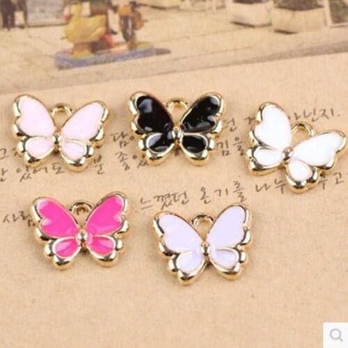10PCs/Lot 10*13MM Gold Tone Enamel Alloy Charms Kawaii Animal Butterfly Shape Bracelet Necklace Earring Floating Charm Pendant