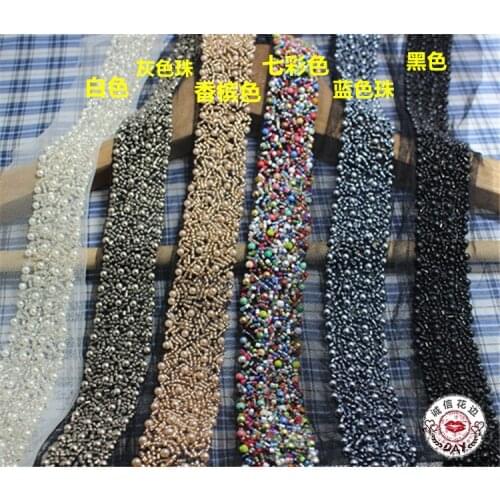 2Yards/Lot Top Grade Handmade Beaded Lace Trim Embroidered Lace Ribbon Craft Costume Applique Sewing Material Lace Fabric