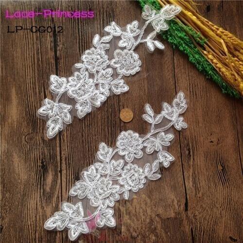 5 pairs 28.5cm*7.5cm LP-CG012 DIY lace wedding dress applique accessories bridal headdress white lace collar lace fabric patch