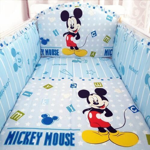 6pcs Cartoon Thick Cot Protector Bumpers Luxury Cotton Linen Baby Bedding Set Soft Cotton Crib Sets (4bumper+sheet+pillowcase)